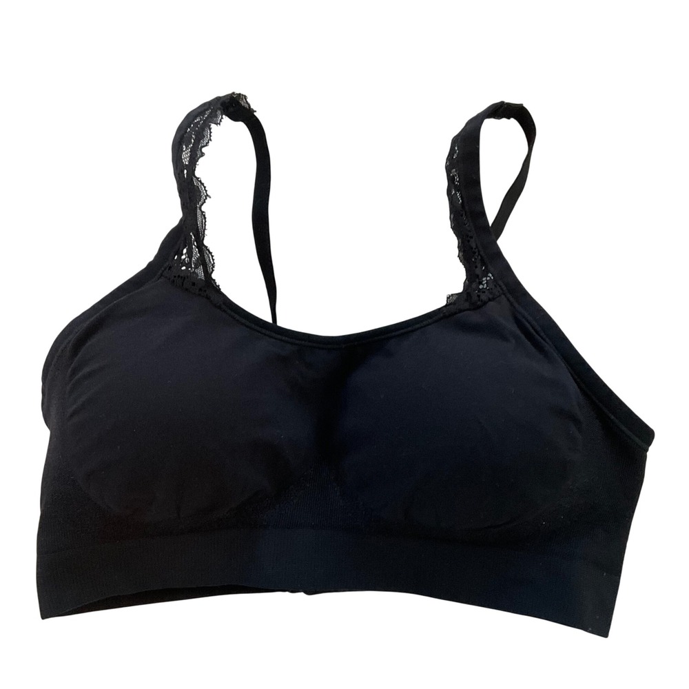 UNDER OUTFIT Style 445 Black Lace Trim Seamless Comfort Sports‎ Bra Size M